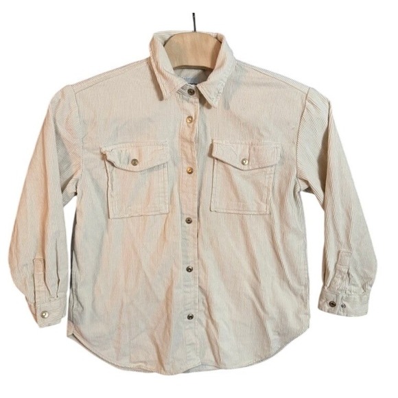 Kensie Jeans Tops - Kensie Jeans Cream Corduroy Button Down Shirt Womens Medium Off White Snap Front